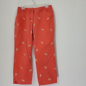 J. Crew Red/Orange cotton pants with Bee Embroidery women’s size 4